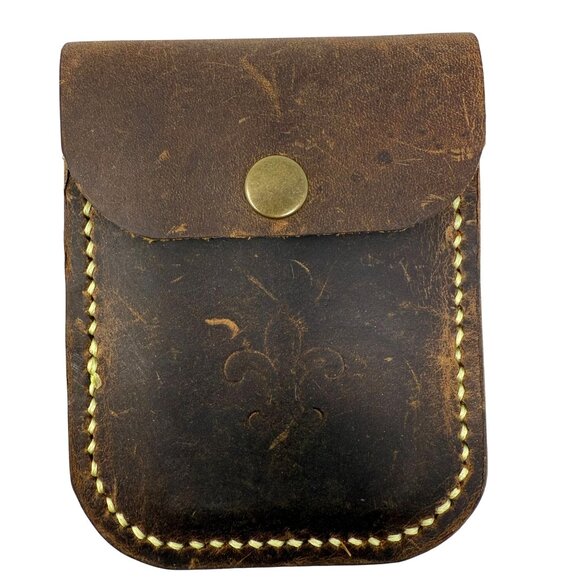 Handcrafted Dark Brown Leather Snap Wallet Embossed Fleur-De-Lis Boho Western - Picture 1 of 5